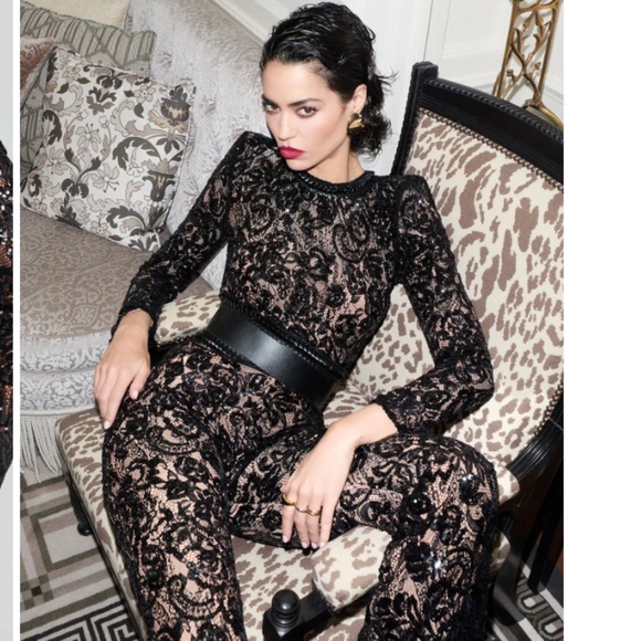 New Nadine Merabi Bella Black Floral Lace Jumpsuit Original Price $435 Sz: 16/XL - Picture 2 of 11